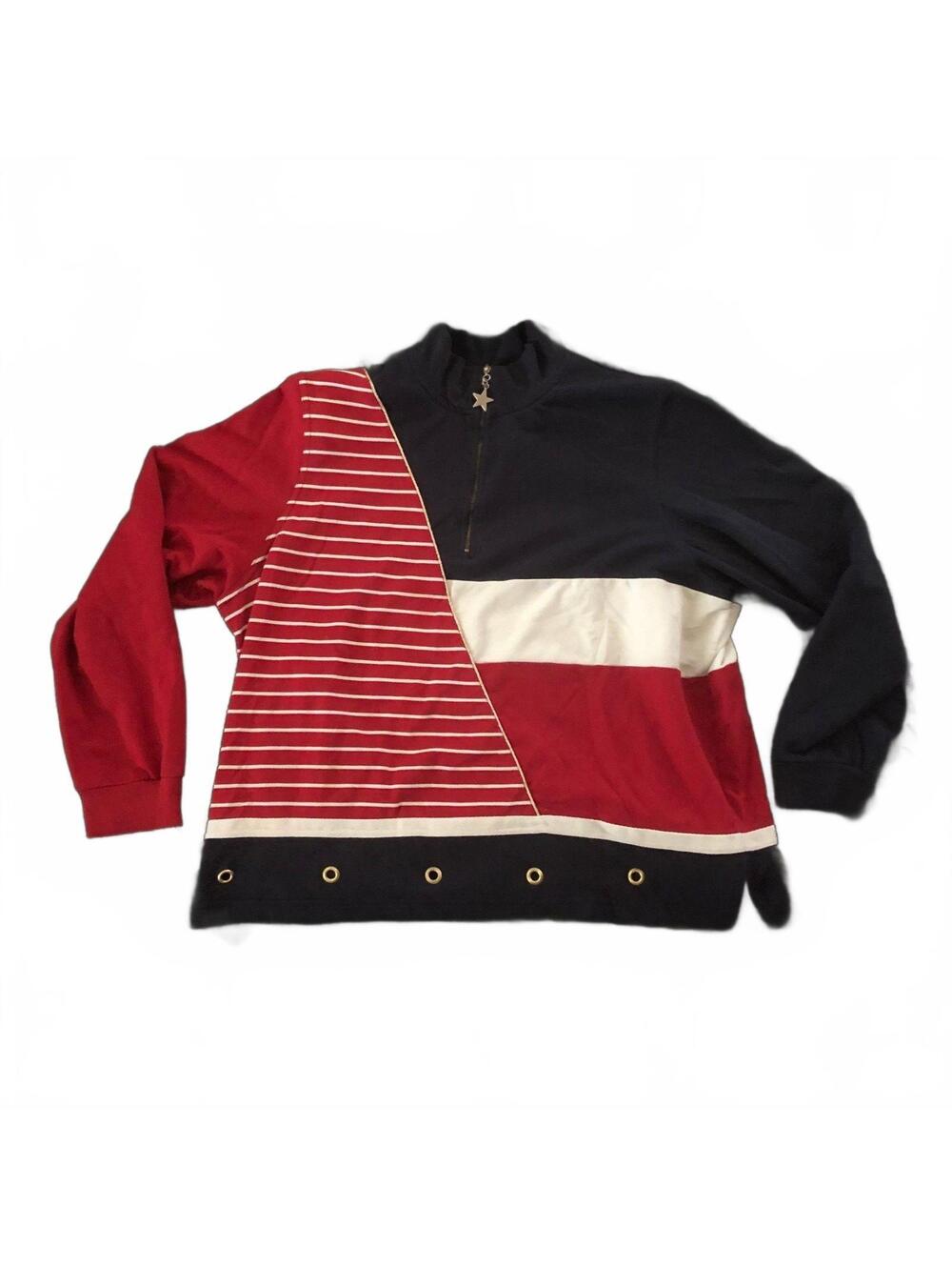 Koret K Wear Colorblock Pullover Sweatshirt with Zip and Eyelet Detail Size 1X